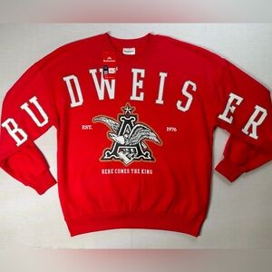Budweiser Anheuser Busch King Of Beers Crewneck Red Sweatshirt Vintage NWT Sz L